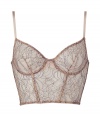 Stylish nude and periwinkle blue underwire corselette bra - Turn up the heat in this sultry bra- Modern floral pattern and a sexy bustier-inspired fit - Perfect with a blouse or on its own  - Made by high-end intimate apparel brand Kiki De Montparnasse