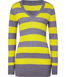 With punchy stripes and an oh-so-flattering fit, this mixed knit pullover from Milly will instantly upgrade your new-season style - V-neck, long sleeves with stitched elbow pads, ribbed cuffs and hem - Slim fit, long body - Pair with skinny jeans, a lightweight parka, and ankle-length buckle boots