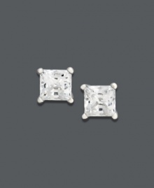 Square off on style that shines. These stunning stud earrings feature princess-cut diamonds (1/2 ct. t.w.) that shine in a 14k white gold post setting. Approximate diameter: 1/8 inch. Square off on style that shines. These stunning stud earrings feature princess-cut diamonds (1/2 ct. t.w.) that shine in a 14k white gold post setting. Approximate diameter: 1/8 inch.