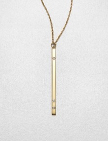 A simply chic, diamond accented bar pendant on a long, delicate link chain. DiamondsGoldtone sterling silverLength, about 16-20 adjustablePendant size, about 2Lobster clasp closureMade in USA A simply chic, diamond accented bar pendant on a long, delicate link chain. DiamondsGoldtone sterling silverLength, about 16-20 adjustablePendant size, about 2Lobster clasp closureMade in USA