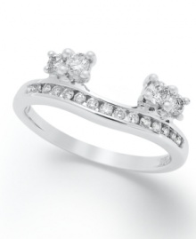 The perfect complement to your diamond engagement ring. This wrap setting comes in 14k white gold with a seamless row and two diamond side accents (3/8 ct t.w). The perfect complement to your diamond engagement ring. This wrap setting comes in 14k white gold with a seamless row and two diamond side accents (3/8 ct t.w).