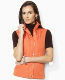 Chic quilted construction and a mock turtleneck collar lend feminine appeal to a timeless layering piece from Lauren by Ralph Lauren. Chic quilted construction and a mock turtleneck collar lend feminine appeal to a timeless layering piece from Lauren by Ralph Lauren.