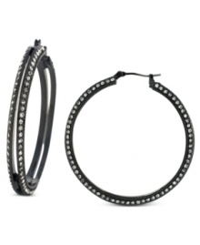 Subtle chic. BCBGeneration's hoop earrings are crafted from hematite-tone mixed metal with crystal pave accents adding a lustrous touch. Approximate drop: 1-3/4 inches. Subtle chic. BCBGeneration's hoop earrings are crafted from hematite-tone mixed metal with crystal pave accents adding a lustrous touch. Approximate drop: 1-3/4 inches.