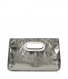 Bring a high style kick to your cocktail look with this easy-to-style python embossed leather clutch from MICHAEL Michael Kors - Rectangular shape, cut-out handle with silver-toned metal trim, metallic gunmetal python embossed leather - Style with a fitted sheath dress, a leather jacket, and platform pumps Bring a high style kick to your cocktail look with this easy-to-style python embossed leather clutch from MICHAEL Michael Kors - Rectangular shape, cut-out handle with silver-toned metal trim, metallic gunmetal python embossed leather - Style with a fitted sheath dress, a leather jacket, and platform pumps