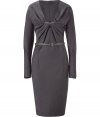 Super luxe slate tucked V-neck dress with belt - Make a statement in this feminine and sophisticated dress - Pair with fishnets, heels, and a bold-shouldered coat for instant chic - Style with opaque tights and sexy platforms