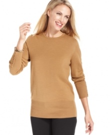 JM Collection's cozy sweater features a flattering fit and goldtone buttons at the cuffs for a touch of glamor. It's priced right, too!