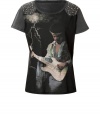 Rock into the new season with Faith Connexions embellished Jimi Hendrix tee - Scoop neckline, short sleeves, embellished shoulders, printed front with metallic gold detailing, frayed edges - Loosely fitted - Wear with leather leggings and edgy ankle boots