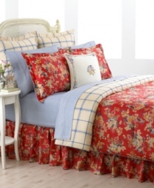 Bright and beautiful, Lauren by Ralph Lauren's Madeline comforter set brings a classic look to the bedroom in cheerful cherry red. A smart dishtowel plaid on the comforter reverse complements the cotton sateen flower print for a refreshing, uplifting appeal. Featuring finished with chambray cording; gathered bedskirt with split corners. Bright and beautiful, Lauren by Ralph Lauren's Madeline comforter set brings a classic look to the bedroom in cheerful cherry red. A smart dishtowel plaid on the comforter reverse complements the cotton sateen flower print for a refreshing, uplifting appeal. Featuring finished with chambray cording; gathered bedskirt with split corners.
