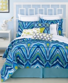Taking inspiration from the regal peacock, this duvet cover set from Trina Turk features an abstract peacock feather design. Vibrant blue and green tones complete this bold, ultra-modern look. Button closure. Taking inspiration from the regal peacock, this duvet cover set from Trina Turk features an abstract peacock feather design. Vibrant blue and green tones complete this bold, ultra-modern look. Button closure.