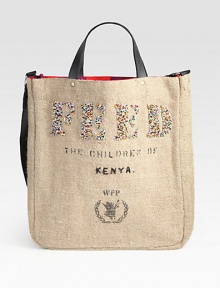 Each FEED 2 Kenya Bag is handcrafted in Kenya by a co-op of women and deaf Kenyans. Not only does this purchase support Kenyan artisans, but the donation also provides school meals to two children in Kenya for one year through the UN Wold Food Programme (WFP). Each FEED 2 Kenya Bag is handcrafted in Kenya by a co-op of women and deaf Kenyans. Not only does this purchase support Kenyan artisans, but the donation also provides school meals to two children in Kenya for one year through the UN Wold Food Programme (WFP).