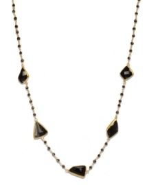 Geometrically chic! Fun chunks of onyx and petite onyx beads (52 ct. t.w.) adorn this unique station necklace. Crafted in 18k gold over sterling silver. Approximate length: 17 inches. Geometrically chic! Fun chunks of onyx and petite onyx beads (52 ct. t.w.) adorn this unique station necklace. Crafted in 18k gold over sterling silver. Approximate length: 17 inches.