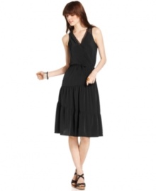 The little black dress gets a boho touch with an easy fit and tiered skirt in this look from DKNY Jeans.