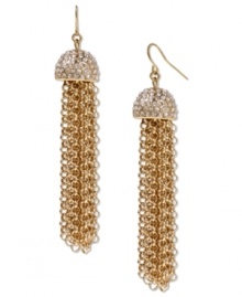 Totally on-trend in tassels. Haskell's luminous style combines pave-set crystals and multiple strands of gold tone mixed metal chains on fishwire. Approximate drop: 3-1/4 inches.