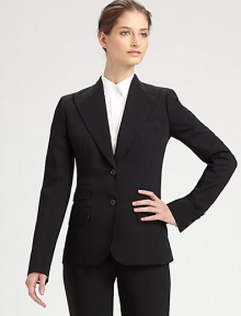 This menswear-inspired blazer features sculptural peaked lapels and multiple flap pockets.Peaked lapels with buttonhole detailWelt breast pocketButton closuresFlap pocketsButton cuffsSilk liningAbout 27 from shoulder to hem98% wool/2% elastaneDry cleanMade in Italy of imported fabricModel shown is 5'9½ (176cm) wearing US size 4. 