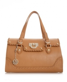 A classic satchel with perfectly polished accents. Steal the show with this fabulous DKNY handbag with eye-catching whip stitched detail and gorgeous signature goldtone hardware. A classic satchel with perfectly polished accents. Steal the show with this fabulous DKNY handbag with eye-catching whip stitched detail and gorgeous signature goldtone hardware.