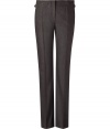 Luxurious pants in fine, grey wool stretch - New straight silhouette with a short waistband - Figure-flattering creases - Wonderfully elegant and fashionable, yet simple -  Awesome 24/7 wear - Wear these pants with a blouse and cardigan in the office and in the evening with a chiffon blouse and biker jacket