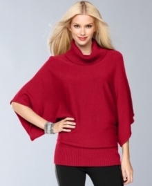 Chic kimono sleeves upgrade a classic turtleneck sweater into a runway-inspired look, from INC's petite collection.