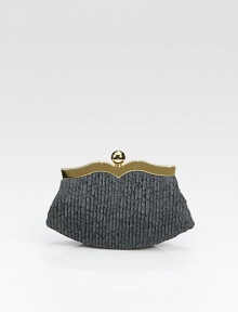 Layers of pleated lace highlight this feminine bag, with scalloped gold hardware. Top clasp closureTwo inside open pocketsSatin lining9½W X 5½H X 2½DMade in Italy Layers of pleated lace highlight this feminine bag, with scalloped gold hardware. Top clasp closureTwo inside open pocketsSatin lining9½W X 5½H X 2½DMade in Italy