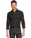 Get polished in plaid with this handsome checkered shirt from Alfani BLACK.