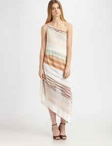Soft, painterly stripes decorate this asymmetrical knit design.Asymmetrical necklineSingle shoulder strapAsymmetrical hemAbout 29 from natural waist87% rayon/13% cashmereDry cleanMade in Italy of imported fabricModel shown is 5'9½ (176cm) wearing US size 4. Soft, painterly stripes decorate this asymmetrical knit design.Asymmetrical necklineSingle shoulder strapAsymmetrical hemAbout 29 from natural waist87% rayon/13% cashmereDry cleanMade in Italy of imported fabricModel shown is 5'9½ (176cm) wearing US size 4.