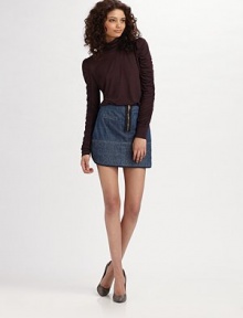 Retro meets modern in this mini silhouette of quilted denim.Zip front Front slash pockets About 15 from natural waist Cotton; machine wash Imported Retro meets modern in this mini silhouette of quilted denim.Zip front Front slash pockets About 15 from natural waist Cotton; machine wash Imported