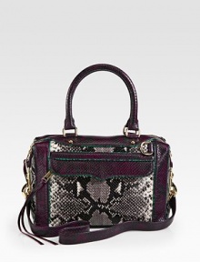 Colorblocking adds an unbelievably chic touch to this embossed-leather satchel with convenient inside and outside pockets.Double top handles, 7½ dropDetachable shoulder strap, 20 dropTop zip closureOne outside zip pocketOne inside zip pocketTwo inside open pocketsCotton lining12½W X 8H X 6½DImported Colorblocking adds an unbelievably chic touch to this embossed-leather satchel with convenient inside and outside pockets.Double top handles, 7½ dropDetachable shoulder strap, 20 dropTop zip closureOne outside zip pocketOne inside zip pocketTwo inside open pocketsCotton lining12½W X 8H X 6½DImported