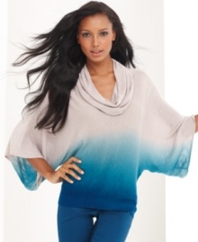 Ombre shading beautifully highlights INC's three-quarter-sleeve sweater, finished by a cowl neckline.