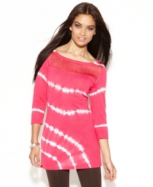 INC adds an alluring touch to a tie dyed tunic: the front yoke is sheer for just a hint of skin!