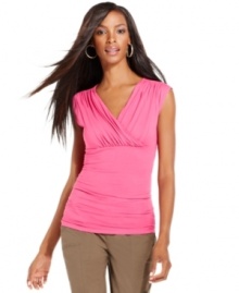 Chic and simple, INC's fitted surplice top makes a great option for pairing with summer skirts, shorts and more!