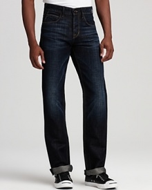 Hudson's bootcut jeans feature whiskering and fading for worn-in appeal. Hudson's bootcut jeans feature whiskering and fading for worn-in appeal.