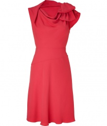 Super-fine viscose dress in vibrant coral red - Waterfall neckline with elegant, asymmetric draping detail at shoulder - Figure-flattering - Slightly flared hem falls at knee - Gorgeous dress for stylish, summer socializing - Pair with peep toe heels