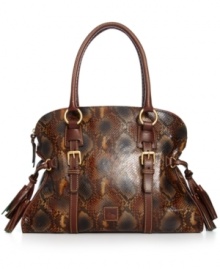 Show some skin with this python-embossed leather lovely from Dooeny & Bourke that lends an exotic look to any outfit. Buckle accents and signature detailing adorn the outside, while the pocket-lined interior stows your essentials with ease. Show some skin with this python-embossed leather lovely from Dooeny & Bourke that lends an exotic look to any outfit. Buckle accents and signature detailing adorn the outside, while the pocket-lined interior stows your essentials with ease.