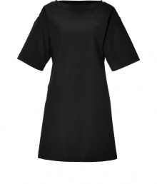 A chic shift with endless wearing possibilities, Michael Kors button detailed dress is a sophisticated workweek must - Wide neckline, elbow-length wide sleeves, buttoned shoulder detail, side slit pockets, pull-over style - Straight silhouette, mini-length - Wear with flats and a leather carryall to work