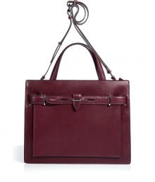 Ultra-luxe Bordeaux leather tote - Add instant sophistication to your look with this classic leather tote - Chic portfolio style with convertible straps, belted strap detail and zip closure - Pair with a sheath dress, a fitted trench, and Mary Jane platforms for updated office attire - Try with wide leg trousers, a cashmere pullover, and wedge heels Ultra-luxe Bordeaux leather tote - Add instant sophistication to your look with this classic leather tote - Chic portfolio style with convertible straps, belted strap detail and zip closure - Pair with a sheath dress, a fitted trench, and Mary Jane platforms for updated office attire - Try with wide leg trousers, a cashmere pullover, and wedge heels