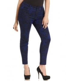 Sport the season's hottest tops with Baby Phat's plus size skinny jeans, featuring a lace print-- they're so on-trend!