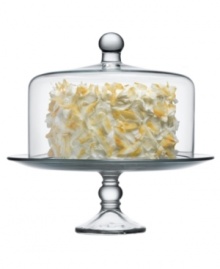 An indispensable accessory for entertaining, this glass cake stand makes an elegant presentation of cakes, tarts, pies and more. Dome cover keeps your treats fresher, longer. An indispensable accessory for entertaining, this glass cake stand makes an elegant presentation of cakes, tarts, pies and more. Dome cover keeps your treats fresher, longer.