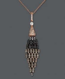Gothic and glam. EFFY Collection's deeply-hued drop pendant combines round-cut champagne diamonds (1/2 ct. t.w.), white diamonds (1/3 ct. t.w.) and black diamonds (1/3 ct. t.w.) in a pretty 14k rose gold setting. Approximate length: 18 inches. Approximate drop length: 2-1/4 inches. Approximate drop width: 1/2 inch. Gothic and glam. EFFY Collection's deeply-hued drop pendant combines round-cut champagne diamonds (1/2 ct. t.w.), white diamonds (1/3 ct. t.w.) and black diamonds (1/3 ct. t.w.) in a pretty 14k rose gold setting. Approximate length: 18 inches. Approximate drop length: 2-1/4 inches. Approximate drop width: 1/2 inch.