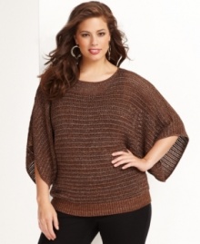 A sheer sweater makes a chic statement for fall, especially when layered! INC's metallic plus size version offers a lightweight but substantially stylish look.