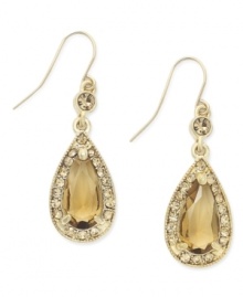 Charter Club adds lovely color to your look with this chic earring style. Teardrop-shaped topaz glass combines with small, round-cut glass accents. Crafted in 14k gold-plated mixed metal. Approximate drop: 1-1/4 inches.