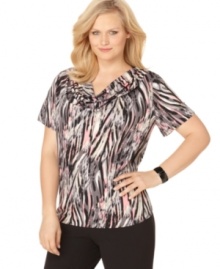 Brighten up your look with Elementz' short sleeve plus size top, finished by a vibrant print and draped neckline. (Clearance)