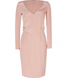 Ultra feminine and equally flattering, Emilio Puccis rose silk dress is a romantic take on all-season elegance - V-neckline with tie, long sleeves, zippered cuffs, hidden side zip at waist, kick pleat - Softly tailored bodice, fitted skirt - Pair with flawless patent leather pumps and an oversized carryall tote for work, or dress up with strappy sandals and a box clutch for cocktails