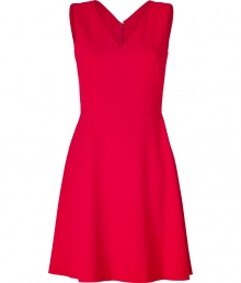 Radiant in red with an ultra feminine fit, DKNYs scarlet frock lends an eye-catching accent to day and evening looks alike - V-neckline in front and neck, sleeveless, hidden back zip - Fitted bodice, full skirt - Wear with a chic cardigan and flats to work