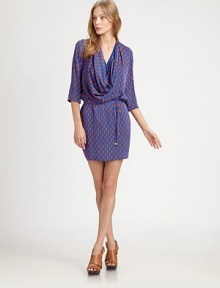 Printed, silk-rich cowlneck dress with three-quarter sleeves and a figure-enhancing self tie at the waist. CowlneckThree-quarter sleevesSelf tie at waistAbout 19 from natural waist95% silk/5% LycraDry cleanImportedModel shown is 5'10 (177cm) wearing US size 4. Printed, silk-rich cowlneck dress with three-quarter sleeves and a figure-enhancing self tie at the waist. CowlneckThree-quarter sleevesSelf tie at waistAbout 19 from natural waist95% silk/5% LycraDry cleanImportedModel shown is 5'10 (177cm) wearing US size 4.