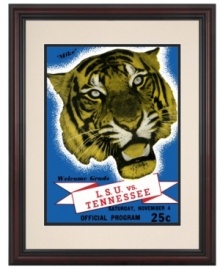 The Tennessee Volunteers weren't scared of LSU's fiercest competitor, Mike the Tiger, and shredded his team at the 1939 game. Despite the loss, Mike is still an invaluable addition to your college football tradition. This restored program cover is matted and framed for Tigers fans. The Tennessee Volunteers weren't scared of LSU's fiercest competitor, Mike the Tiger, and shredded his team at the 1939 game. Despite the loss, Mike is still an invaluable addition to your college football tradition. This restored program cover is matted and framed for Tigers fans.