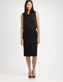 Effortlessly elegant, virgin wool meets a hint of stretch for a slim essential. Back zipper Waist darts Back vent Fully lined About 25 from natural waist 96% virgin wool/4% elastane Dry clean Imported of Italian fabric 
