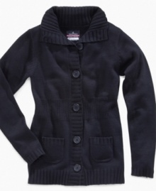 Snug with thick, cozy fabric, this cardigan from Nautica keeps her comfy while maintaining a classy, conservative style. Snug with thick, cozy fabric, this cardigan from Nautica keeps her comfy while maintaining a classy, conservative style.