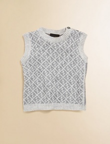 Ribbed details and a faint Fendi logo pattern give this smart sweater vest a sophisticated vibe.Ribbed crewneckButton detail at shoulderSleeveless47% virgin wool/30% viscose/15% polyamide/8% cashmereDry cleanMade in Italy of imported fabric Ribbed details and a faint Fendi logo pattern give this smart sweater vest a sophisticated vibe.Ribbed crewneckButton detail at shoulderSleeveless47% virgin wool/30% viscose/15% polyamide/8% cashmereDry cleanMade in Italy of imported fabric