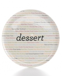 Get the right idea. Sweet and inspired, the Dish of the Day cookie platter features sturdy porcelain printed with dozens of delicious dessert options, from gingersnaps to pecan bars. A guaranteed crowd pleaser from Martha Stewart Collection. (Clearance) Get the right idea. Sweet and inspired, the Dish of the Day cookie platter features sturdy porcelain printed with dozens of delicious dessert options, from gingersnaps to pecan bars. A guaranteed crowd pleaser from Martha Stewart Collection. (Clearance)