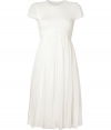 With an ultra flattering cut and ethereal mixed-media detailing, McQ Alexander McQueens white combo dress is a pristine take on cocktail-hour chic - Round neckline, cap sleeves, curved modern empire waistline in front, hidden back zip - Fitted top, loosely draped full skirt - Wear with a blazer and flawless flats