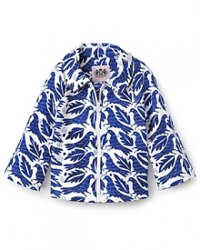 Juicy Couture styles this cool cotton jacket with a crafty interlocking bird print, following a pattern of glam updates we love to see. Juicy Couture styles this cool cotton jacket with a crafty interlocking bird print, following a pattern of glam updates we love to see.